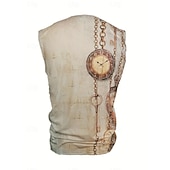 billiga Vintage &amp;amp; Retro-Herr Årgång Linne Henleytröja Ärmlös Vintage Mode Designer Utomhus Ledigt Dagligen Sommar Vår &amp; Höst Kaki Henley Henley T-shirt