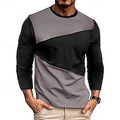 preiswerte Lässige T-Shirts für Herren-Herren T Shirt Henley Hemd T-Shirt Kurzarmshirt Langarm Rundhalsausschnitt Frühling &amp; Herbst Einfach Mode Designer Basic Patchwork Urlaub Straße Ausgehen Armeegrün Grau Top T-Shirt für Herren