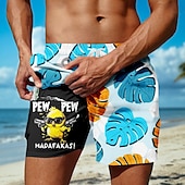 billige Tropiske planter og blomster-Herre Morsom And Palmeblad Fôret shorts 2 i 1 svømmeshorts Badeshorts Medium Midje Hawaiisk Feriereise Ferie Strand Klær Sidelommer Med kompresjonsforing Elastisk snøring i midjen Designer Klær
