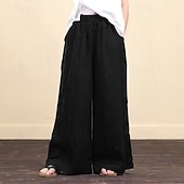 abordables Pantalon uni en coton et lin-Femmes Pantalon en coton et lin Slacks Mode Streetwear Longueur complète Naturel Uni Conception à cordon élastique Confortable Extérieur Extérieur Vacances Noir Vert Claire Violet Vert Été Coupe