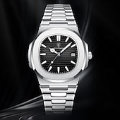 cheap Quartz Watches-POEDAGAR Luxury Watch Business Waterproof Male Clock Luminous Date Stainless Steel Square Quartz Men Watch