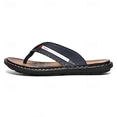 billige Ferietøfler-marineblå flip-flop-sandaler i imitert skinn for menn – myke og komfortable med stroppdetaljer, ideell for uformelle sommerdager, avslapning på stranden og ved bassenget