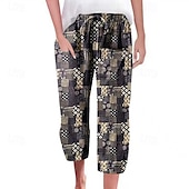 billiga Grafisk linnebyxa i bomull-Dam Shorts i bomullslinne Linneinspirerade byxor Byxor av linne i bomull Mode Streetwear Vadlängd Naturlig Blomma Ficka Tryck Elastisk dragsko-design Bekväm Utomhus Semester Utekväll Magenta Svart