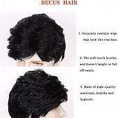 abordables Pelucas hombre-Pelucas cortas negras para hombre, pelucas sintéticas naturales en capas, peluca de repuesto para uso diario, fiesta, cosplay, disfraz, Halloween.