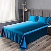 abordables Parures de draps-Drap en soie glacée Pièce unique Drap de satin Drap de soie cool Housse de coussin Ensemble de trois pièces