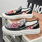 cheap Slip-On Casual Shoes-Men's Black and Red Slip-On Walking Shoes with Tribal Pattern – Comfortable and Stylish Sneakers for Casual and Outdoor Activities