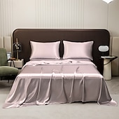 cheap Sheets &amp; Pillowcase-Pure Color Satin Imitation Silk Four-piece Set Simple Sheets, Mattress Covers, Pillowcases Bedding
