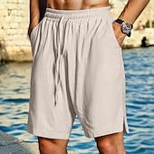 economico Vacanza-Per uomo Shorts Shorts di Lino Pantaloncini Estivi Shorts da Spiaggia Coulisse Elastico in vita Semplice Comodità Traspirante Lunghezza al ginocchio All&#039;aperto Quotidiano Spiaggia Vacanza Moda Nero