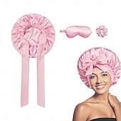 cheap Home Wear-3pcs Eye Mask Hair Band Shower Cap Combo Satin Simulated Silk Elastic Flutter Band Round Cap Shower Cap Bow Shower Cap Anti Fall Sleep Cap Hair Care Cap