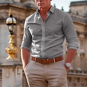 cheap Cotton Linen Shirt-Men&#039;s Cotton Linen Shirt Plain Vacation Black White Pink Gray Long Sleeve Lapel Summer Spring Clothing Apparel