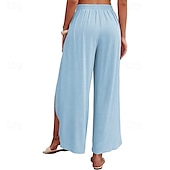economico Pantaloni in lino e cotone semplici-Per donna Pantaloni in cotone e lino Pantaloni Eleganti Casual Lunghezza intera Naturale Semplice Elastico in vita All&#039;aperto Confortevole Streetwear Uscire Aalbicocca Giacinto Blu cielo chiaro Nero