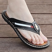 billige Ferietøfler-marineblå flip-flop-sandaler i imitert skinn for menn – myke og komfortable med stroppdetaljer, ideell for uformelle sommerdager, avslapning på stranden og ved bassenget