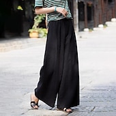 economico Pantaloni in lino e cotone semplici-Per donna Pantaloncini in cotone e lino Pantaloni ispirati al lino Pantaloni in cotone e lino Streetwear Casual Lunghezza intera Naturale Semplice Tasca Elastico in vita All&#039;aperto Confortevole