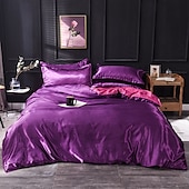 cheap Sheets &amp; Pillowcase-Pure Color Washed Silk Ice Silk Satin Simulated Silk Four-piece Set Summer Home Textile Bedding