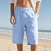 billiga Semester-Herr Capribyxor Linne Shorts Sommarshorts Beach Shorts Snörning Elastisk midja Slät Komfort Andningsfunktion Vadlängd Utomhus Dagligen Strand Semester Mode Svart Vit