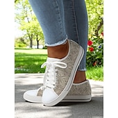 cheap Women&#039;s Sneakers-Women’s Lace - Up Canvas Sneakers with Floral Print – Casual &amp; Youthful Style for Teenagers and Young Women in School, Street Outings &amp; Casual Gatherings
