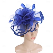 billige Fascinatorer-Hodeplagg Fjær Organza Fedora Hatt Bryllup Kveld Fest Te Fest Hesteløp Cocktail Vintage Sjarmerende Med Fjær Blomster Hodepryd Hodebekledning