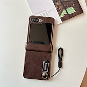 cheap Samsung Cases-Phone Case For Samsung Galaxy Z Flip 6 Z Flip 5 Z Flip 3 Back Cover with Lanyard Shockproof Retro PC PU Leather