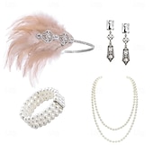 olcso Kiegészítők és még sok más-1920-as évek A nagy Gatsby Flapper fejpánt Gyöngyös karkötő Fülbevaló A nagy Gatsby Toll Retro Csillogó glitter Női Farsang Valentin nap Álarcos mulatság Party estélyi viselet Álarcos mulatság