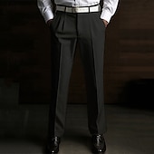 お買い得  仕事-男性用 スーツ リネンパンツ サマーパンツ プリーツ 平織り ソフト オフィス シック・モダン ブラック ホワイト