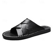 billige Ferietøfler-brune sandaler i imitert skinn med kryssrem – uformelle slip-on sandaler med slitesterk såle, perfekt for hverdagskomfort, ferie og utendørseventyr