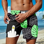 billige Tropiske planter og blomster-Herre Morsom And Palmeblad Fôret shorts 2 i 1 svømmeshorts Badeshorts Medium Midje Hawaiisk Feriereise Ferie Strand Klær Sidelommer Med kompresjonsforing Elastisk snøring i midjen Designer Klær