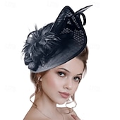 abordables Fascinators-Coiffe Lin Chapeau Fedora Mariage Soirée Fête du thé Course de Chevaux Cocktail ancien Mignon Simple Avec Plume Casque Couvre-chef