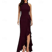 preiswerte abendkleider-Damen Langes Kleid Maxikleid Partykleid Cocktailkleid Kleid für Hochzeitsgäste Mode Hochzeit Party Besonderer Anlass Normale Passform Einfach Ärmellos Rundhalsausschnitt Schwarz Wein Marineblau