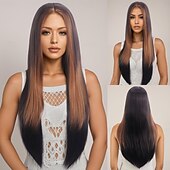 levne Syntetické trendy paruky-Syntetické paruky Rovné, bláznivé Přírodní rovný Vrstvený střih Hluboké rozdělení na stroji Paruka 30&quot; A1 Umělé vlasy Dámské Klasické Pohodlné Ombre vlasy Smíšené barvy