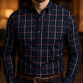 cheap Men&#039;s Button Up Shirts-Men&#039;s Summer Shirt Casual Shirt Beach Shirt Button Up Shirt White Dark Navy Sky Blue Long Sleeve Plaid / Striped / Chevron / Round Lapel Vacation Hawaiian Button-Down Clothing Apparel Polyester