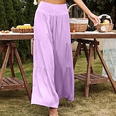 abordables Pantalon uni en coton et lin-Femmes Pantalon en coton et lin Slacks Mode Longueur complète Naturel Uni Taille Élastique Extérieur Confortable Décontracté Quotidien Week-end Magenta foncé Vin Bleu marine Bleu ciel clair Été Coupe