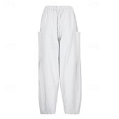 economico Pantaloni in lino e cotone semplici-Per donna Gamba larga Pantaloni Vacanza Moda Lunghezza intera Misura del girovita medio Semplice Elastico in vita Traspirante Confortevole Micro-elastico Streetwear Abbigliamento quotidiano Uscire