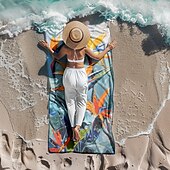 abordables juegos de toallas de playa-Toalla de playa estampada, manta de playa ligera, de secado rápido y sin arena, ideal para viajes, piscina y uso al aire libre.