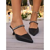 cheap Cocktail-Women&#039;s Silver Rhinestone – Chic Pointed Toe Kitten Heels for Cocktail Receptions and Holiday Nights