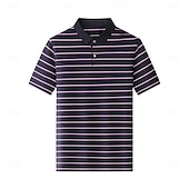voordelige Heren Elite Polo-heren zijden mix zakelijk casual revers korte mouw kantoor oud geld stijl horizontale strepen knopen zomer geel roze blauw