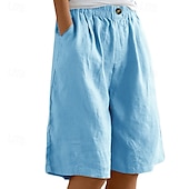 billige Shorts-Dame Shorts Bukser Fritid Knelengde Naturlig عادي Lomme Elastisk midje comfy Utendørs Dagligdagstøy Ut på byen Påfugl Blå Aprikos Lysebrun Lys Himmelblå Sommer Normal