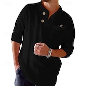 economico Classico-Per uomo Camicia Camicia di lino Camicia popover Camicia Estiva Abbigliamento da spiaggia Camicia button-down Tinta unica Vacanza Streetwear Nero Bianco Blu Cachi Manica Lunga Collo alla coreana
