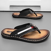 billige Ferietøfler-marineblå flip-flop-sandaler i imitert skinn for menn – myke og komfortable med stroppdetaljer, ideell for uformelle sommerdager, avslapning på stranden og ved bassenget