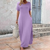 economico Vestito Semplice-Abito maxi da donna abito estivo in tinta unita casual uso quotidiano vacanze vestibilità regolare semplice a maniche corte scollo a V nero rosa viola verde estate