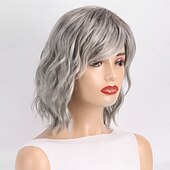 Χαμηλού Κόστους Συνθετικές Trendy Περούκες-Συνθετικές Περούκες Σγουρά Μικρές τοποθεσίες Ασύμμετρο κούρεμα Βαθιά διαίρεση Μηχανοποίητο Περούκα 16 χιλ Α&#039;1 Συνθετικά μαλλιά Ανδρικά Στη μέση Απίθανο Άνετο Ασημί