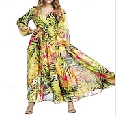economico Abiti eleganti floreali-Per donna Abito Lungo Maxi Abito Abito Floreale Moda All&#039;aperto Data Uscire Vestibilità regolare Fiore Senza Maniche Scollo a V Giallo Blu marino Blu Fucsia Estate