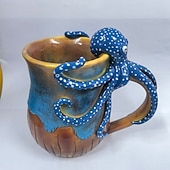 economico Tazze e tazzine-Tazza a forma di polpo blu intenso, tazza da caffè in resina con design a tentacolo 3D, stoviglie a tema nautico, regalo unico per gli amanti dell&#039;oceano &amp;arredamento per la casa