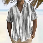 Homme Géométrique Rayé Chemise Chemise d'été Chemise Boutonnée Manche Courte Mode Décontractée Vacances Fête Vêtements de rue Été Col Rabattu Impression 3D Une poche avant Chemise en lin Gris abordables Forme Géométrique-Homme Géométrique Rayé Chemise Chemise d'été Chemise Boutonnée Manche Courte Mode Décontractée Vacances Fête Vêtements de rue Été Col Rabattu Impression 3D Une poche avant Chemise en lin Gris