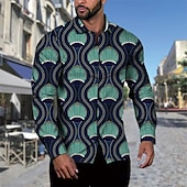 preiswerte Herrenhemd zum Knöpfen-Herren Hemd Sommerhemd Freizeithemd Strandhemd Knopfhemd Grau Blau Schwarz Hellgrün Dunkelgrün Grün Langarm Grafik Revers Urlaub Hawaiianisch Button-Down Bekleidung Polyester Mode Lässig Bequem
