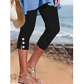  Femmes Slim Chinos Mi-long Leggings confortables Occasionnel Collants Longueur mollet Naturel Uni Fendu Séchage Rapide Doux Confortable Vacances Décontracté Quotidien Noir Blanche Été Slim