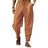 baratos Clássico-Homens Calças de linho Calças Calça verão Calças Harem Bolsos Com Cordão Cintura elástica Tecido Conforto Respirável Comprimento total Ao ar livre Casual Diário Moda Estilo Clássico Branco Amarelo