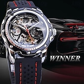 voordelige Mechanische Horloges-WINNER Mannen Mechanisch Horloge Luxe Groot Wijzerplaat Mode Zakelijk Automatisch Zelfopwindend Luminous Decoratie Leren Horloge