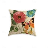 baratos estilo floral e plantas-Capa de Almofada Decorativa Pastoral com Flores 1PC Almofada Quadrada Macia para Sofá Capa de Almofada para Quarto Sala de Estar Cadeira