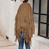 preiswerte Boho Tops-Damen Bluse Einfach Stilvoll Modern Langarm Rundhalsausschnitt Normale Oberteile Täglich Ausgehen Asymmetrisch Fransen Khaki Sommer