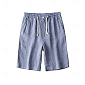 billiga Herrarnas Elite Shorts-herrshorts i 100 % linne enfärgad knälång utomhus casual daglig semester etnisk stil denim blå ljus khaki oelastisk